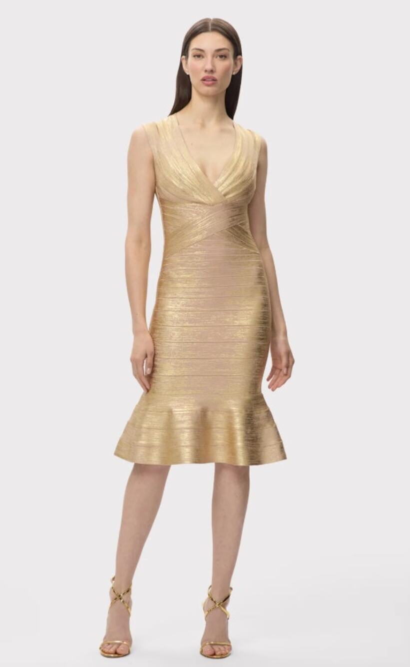NWT Herve Leger The Metallic Sophie Dress Gold Foil Size Medium